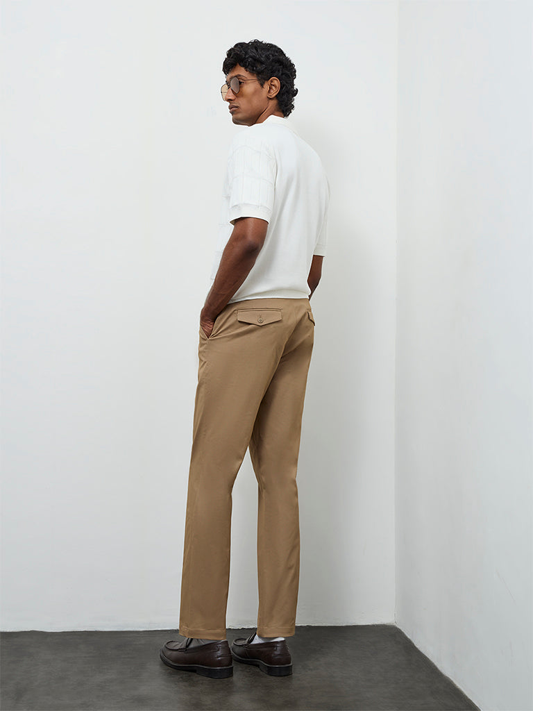 Ascot Taupe Relaxed-Fit Mid-Rise Cotton-Blend Trousers