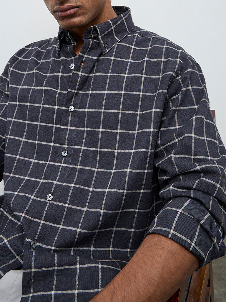 Ascot Black Checkered Relaxed-Fit Cotton Shirt