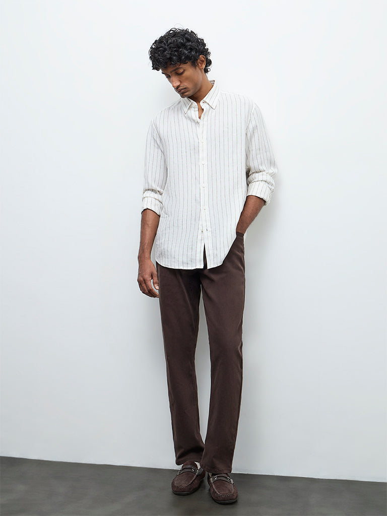 Ascot Off-White Striped Relaxed-Fit Linen Shirt