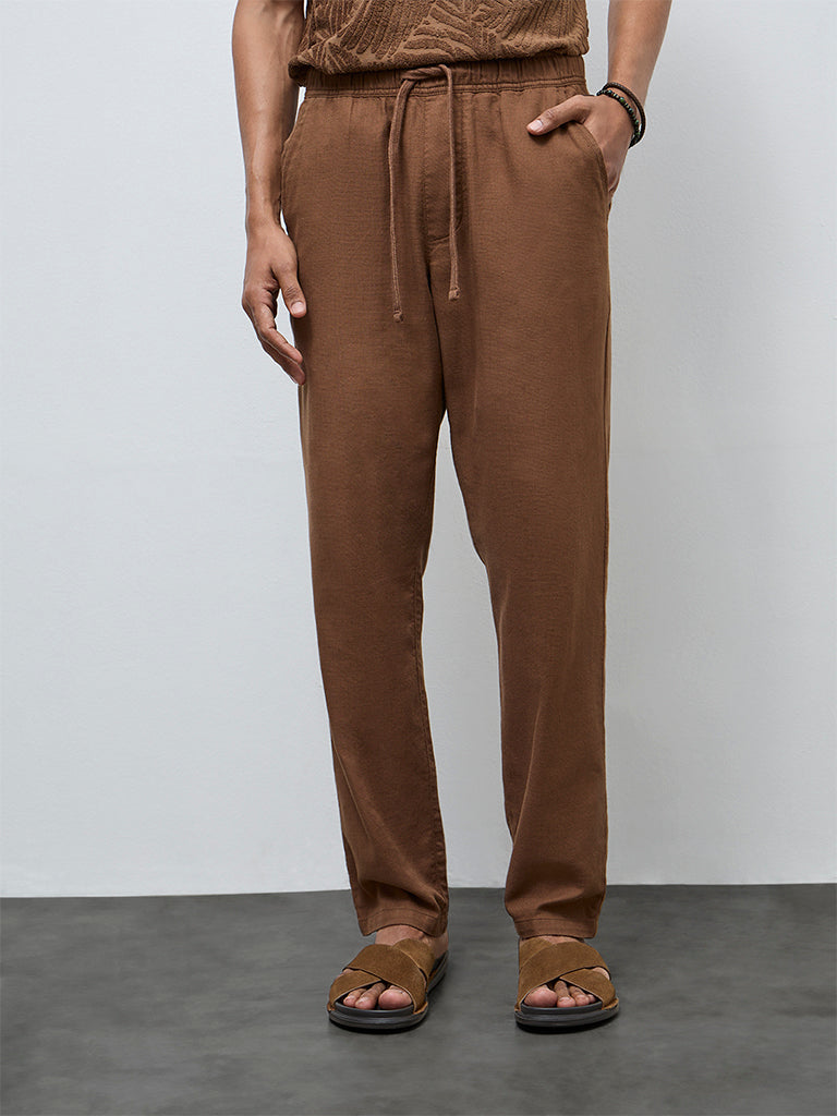 ETA Brown Solid Relaxed-Fit Mid-Rise Cotton Chinos