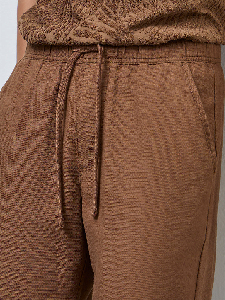 ETA Brown Solid Relaxed-Fit Mid-Rise Cotton Chinos