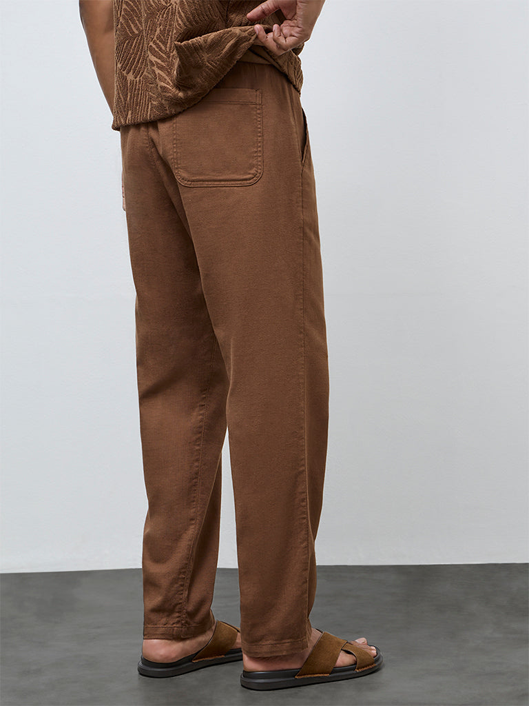 ETA Brown Solid Relaxed-Fit Mid-Rise Cotton Chinos