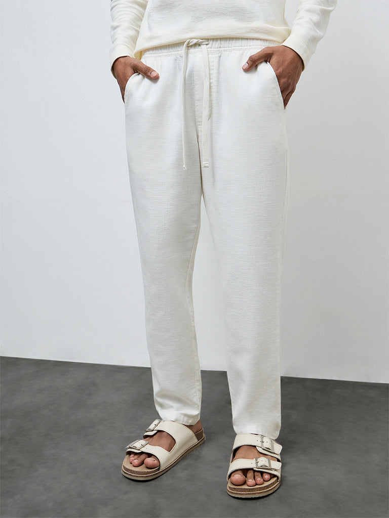ETA White Solid Relaxed-Fit Mid-Rise Cotton Chinos