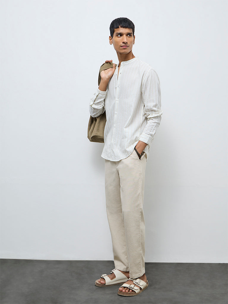 ETA Light Beige Solid Relaxed-Fit Mid-Rise Cotton Chinos
