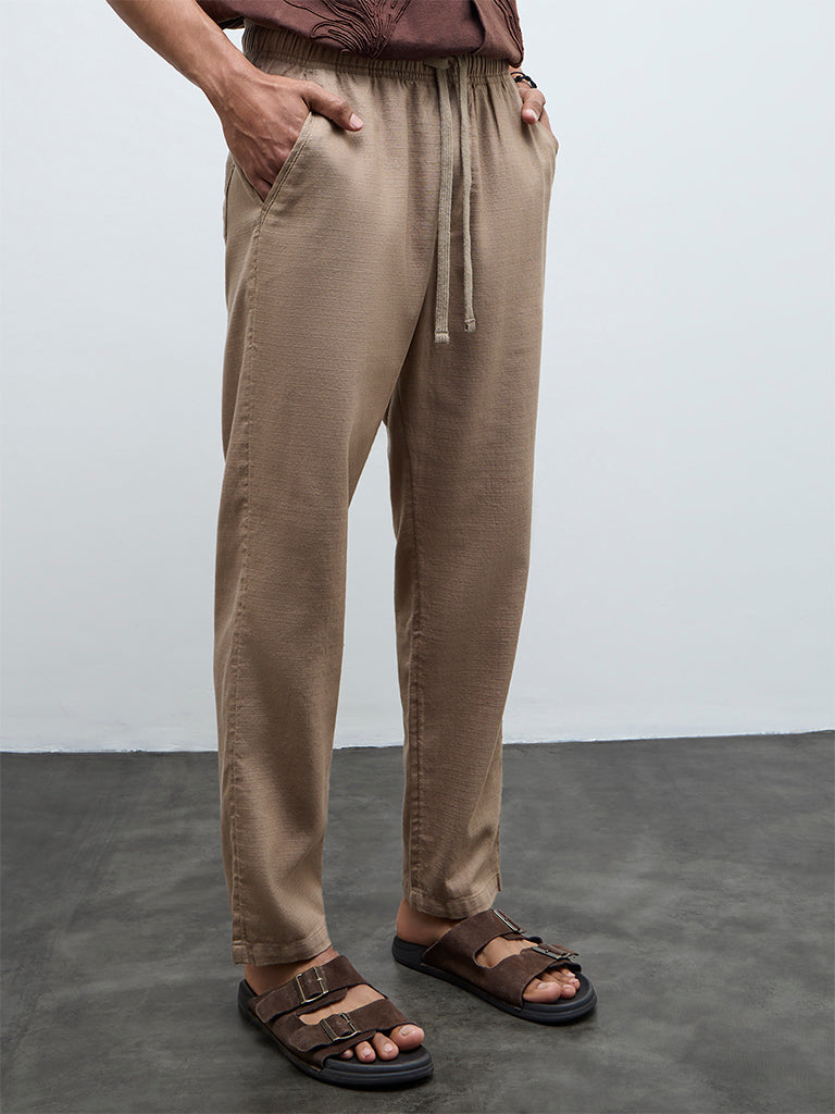 Buy ETA Taupe Relaxed-Fit Mid-Rise Cotton Chinos from Westside