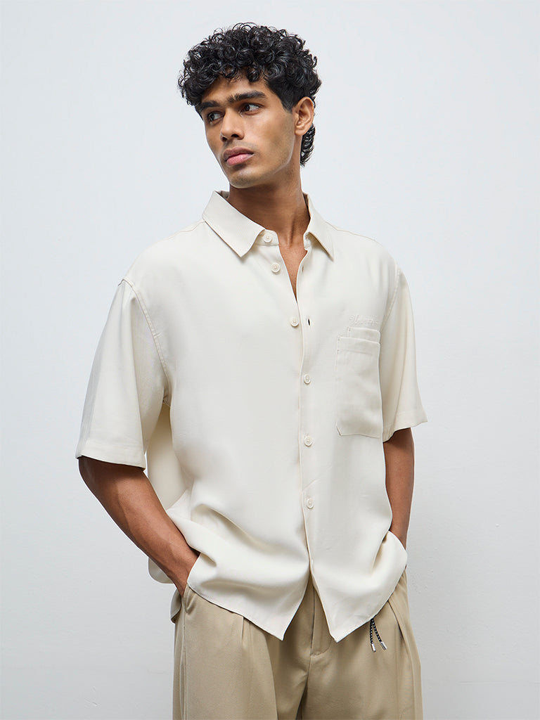 Nuon Cream Solid Relaxed-Fit Shirt