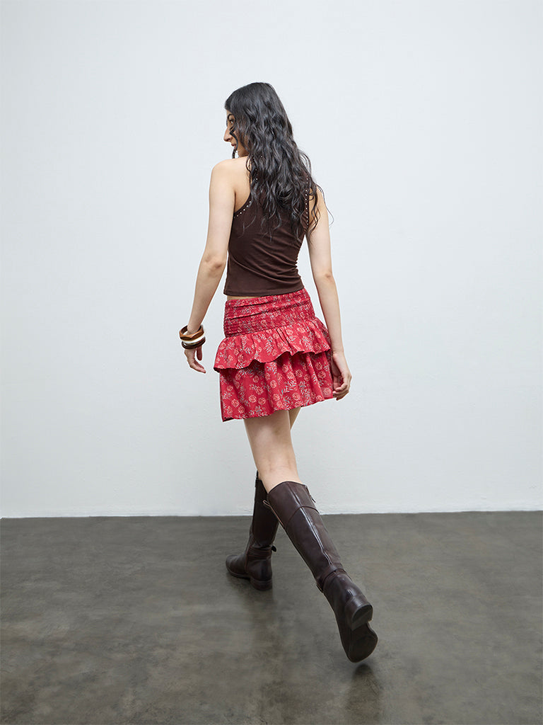 Buy Bombay Paisley Red Floral Cotton Tiered Skirt from Westside