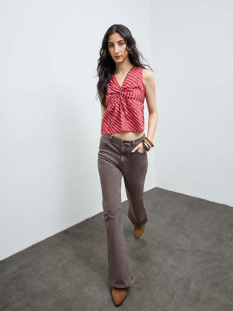 Bombay Paisley Red Striped Cotton Top