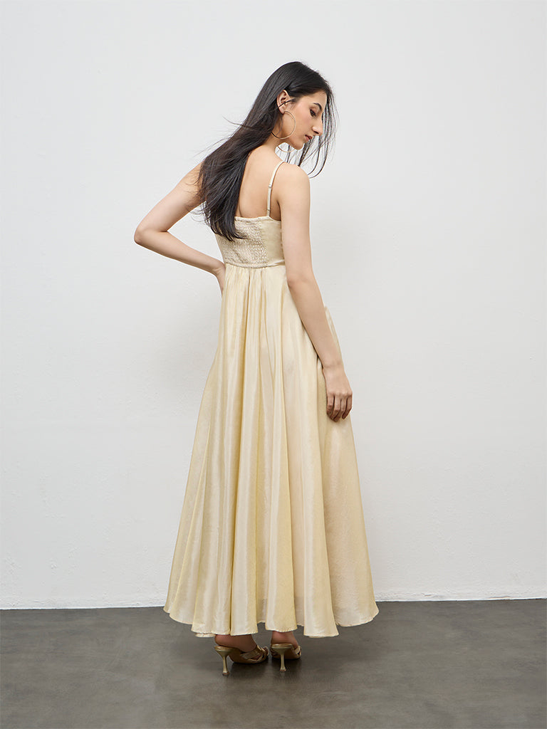 Vark Light Gold Embellished A-Line Dress