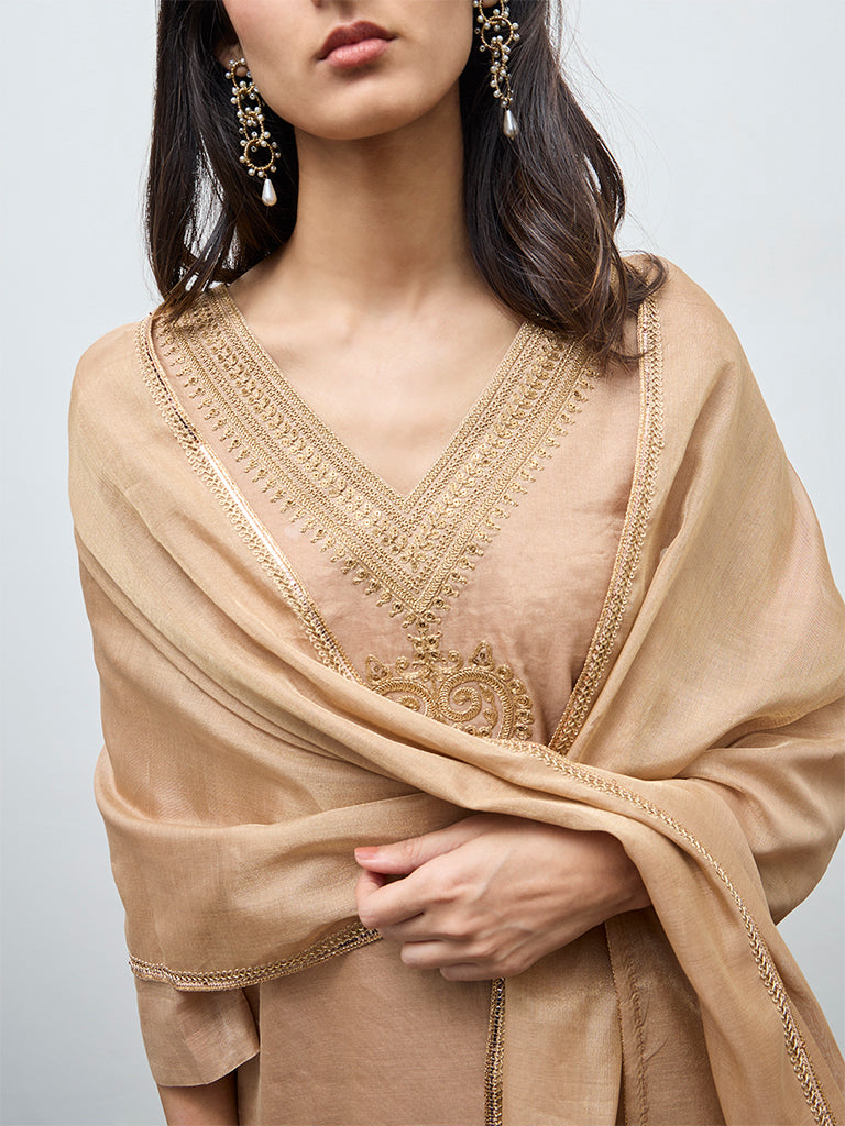 Zuba Light Brown Metallic Dupatta