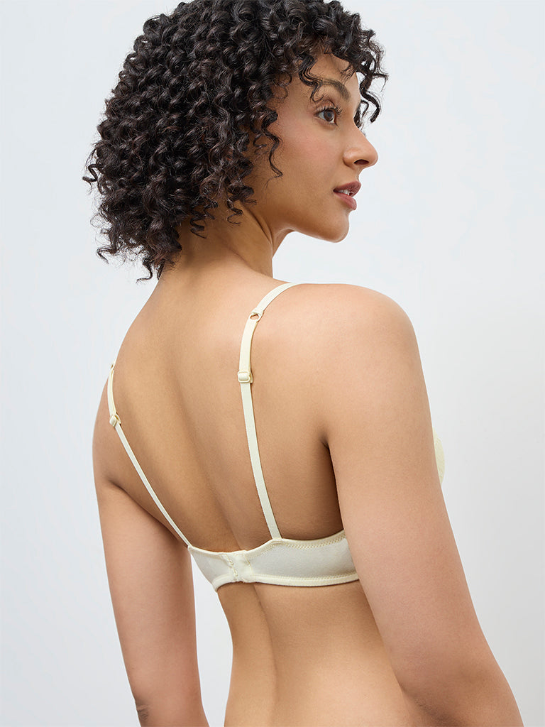 Wunderlove Light Yellow Lace Cotton-Blend Underwired Bra