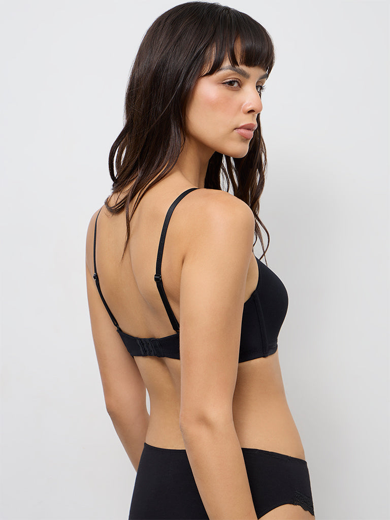 Wunderlove Black Padded Cotton-Blend Bra