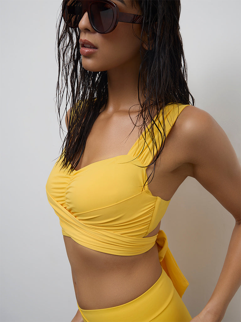 Wunderlove Swimwear Yellow Tie-Up Detail Bikini Bra