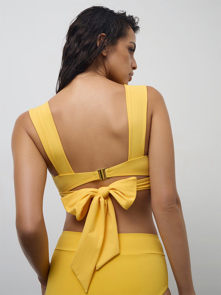 Wunderlove Swimwear Yellow Tie-Up Detail Bikini Bra