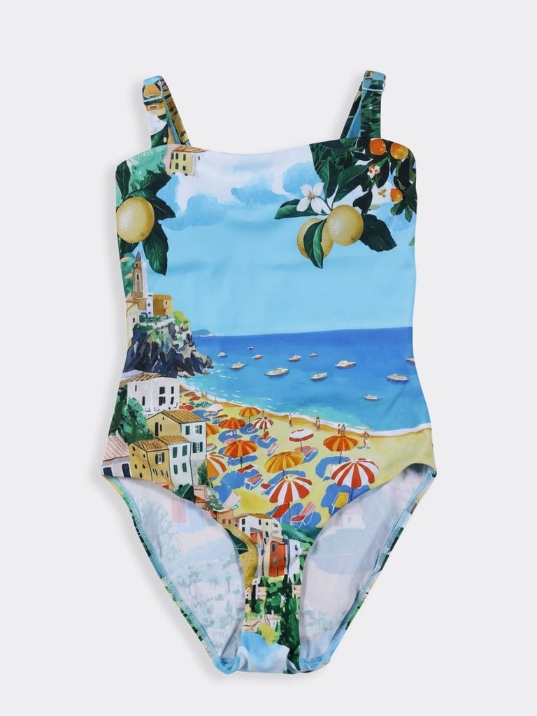 Wunderlove Swimwear Blue Landscape Printed Swimsuit