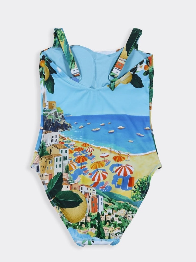 Wunderlove Swimwear Blue Landscape Printed Swimsuit