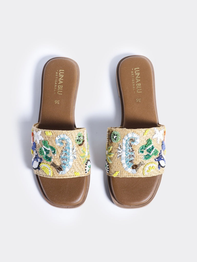 LUNA BLU Multi-Colored Embroidery Flat Sandals