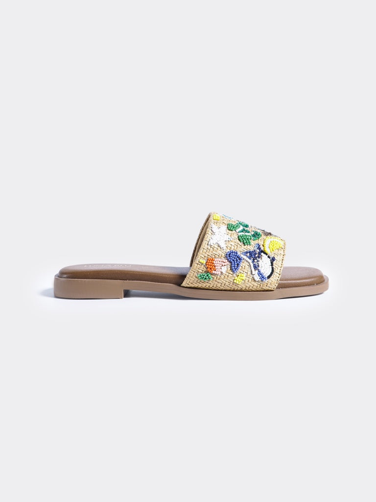 LUNA BLU Multi-Colored Embroidery Flat Sandals