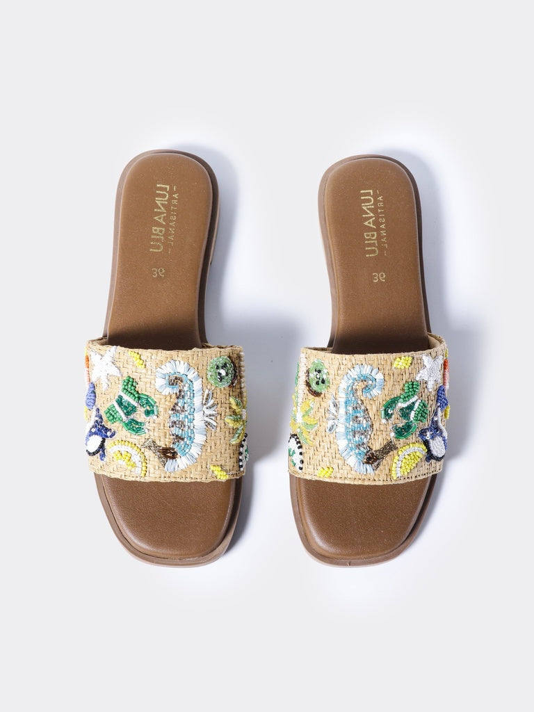 LUNA BLU Multi-Colored Embroidery Flat Sandals