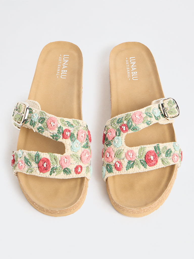 LUNA BLU Multicolour Floral Embroidered Sandals
