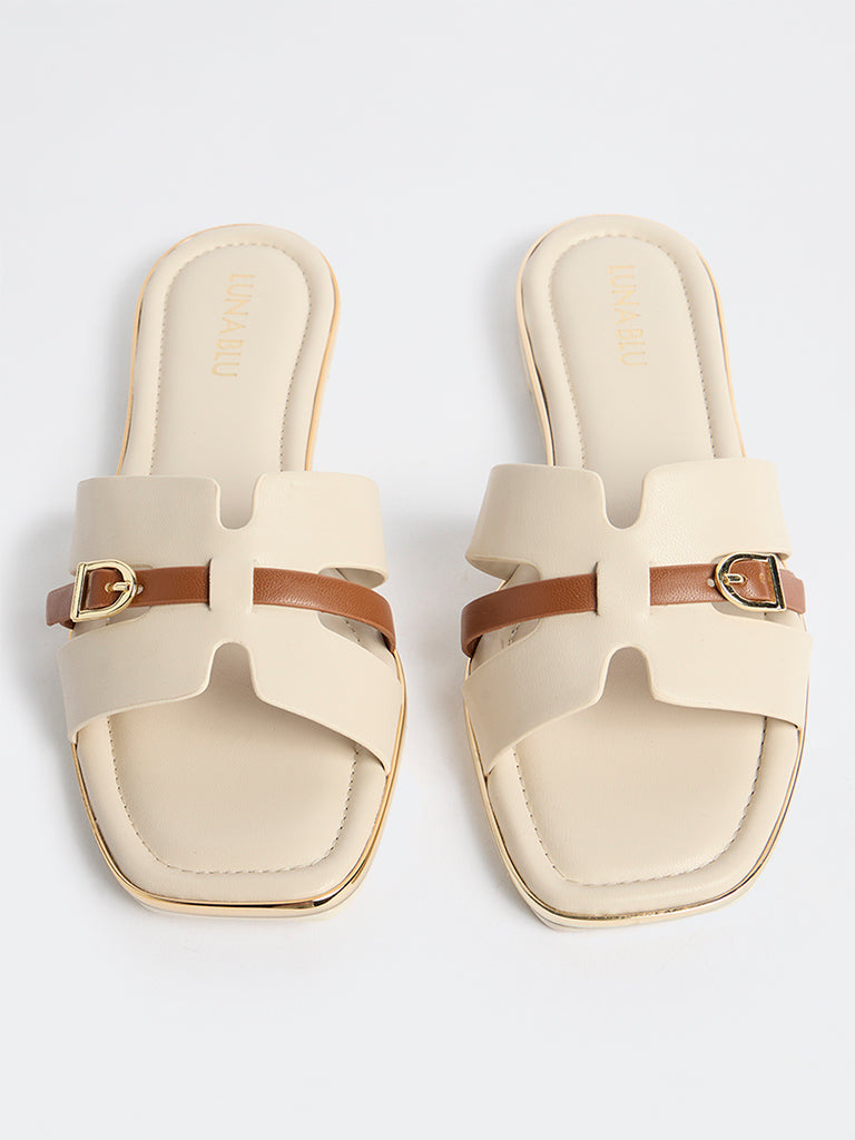 LUNA BLU Ivory Buckle Detailed Slides