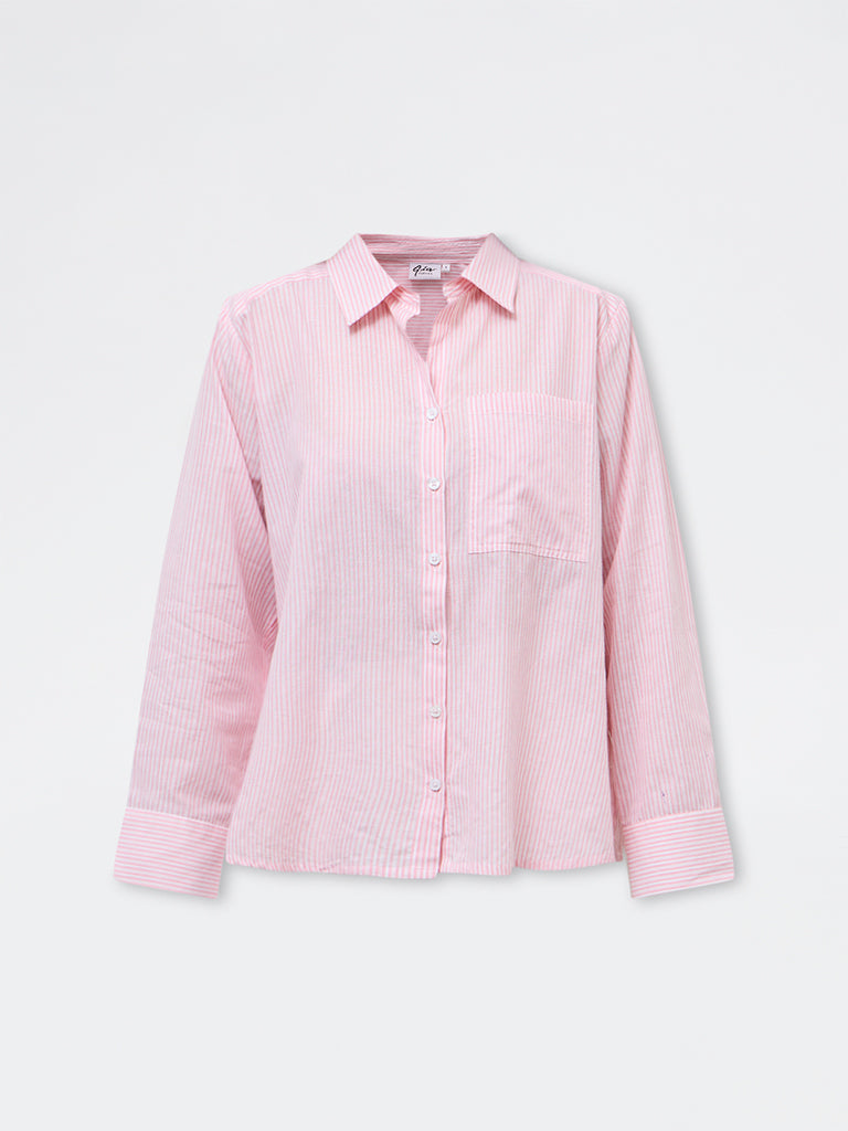 Gia Pink Striped Cotton Shirt