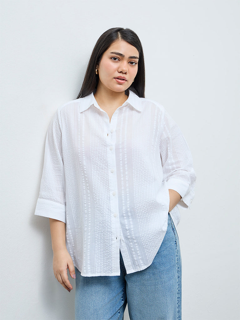 Gia White Crinkle-Textured Cotton Shirt