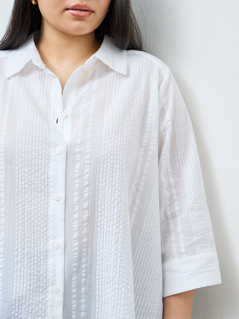 Gia White Crinkle-Textured Cotton Shirt