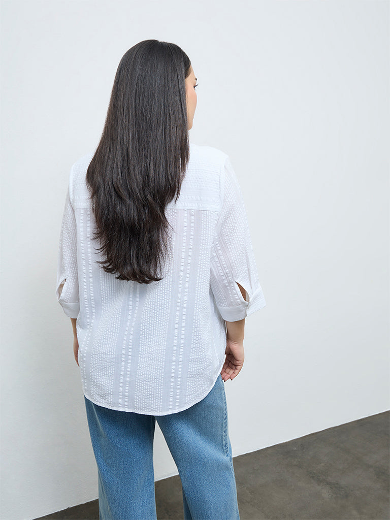 Gia White Crinkle-Textured Cotton Shirt