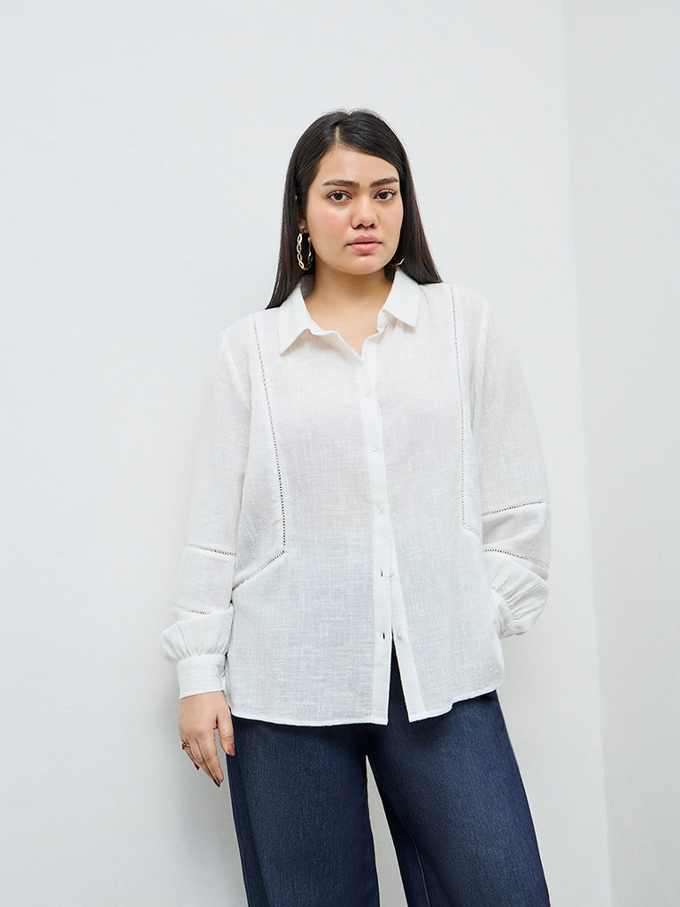 Gia White Lace-Insert Detailed Shirt