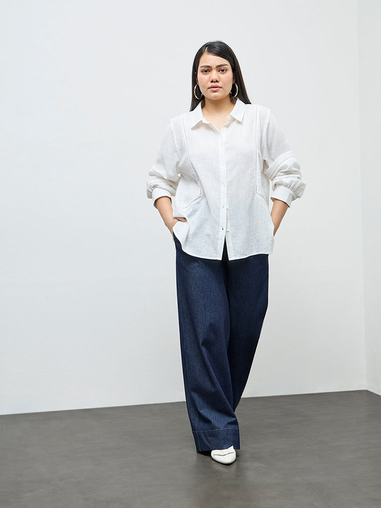 Gia White Lace-Insert Detailed Shirt
