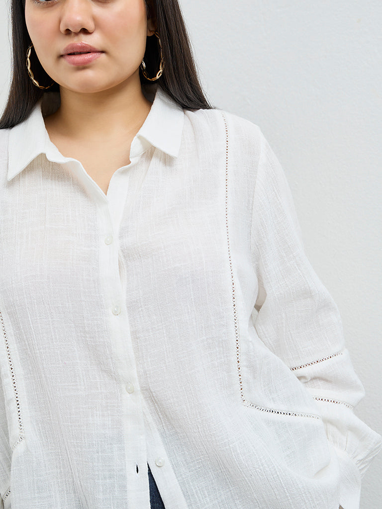 Gia White Lace-Insert Detailed Shirt