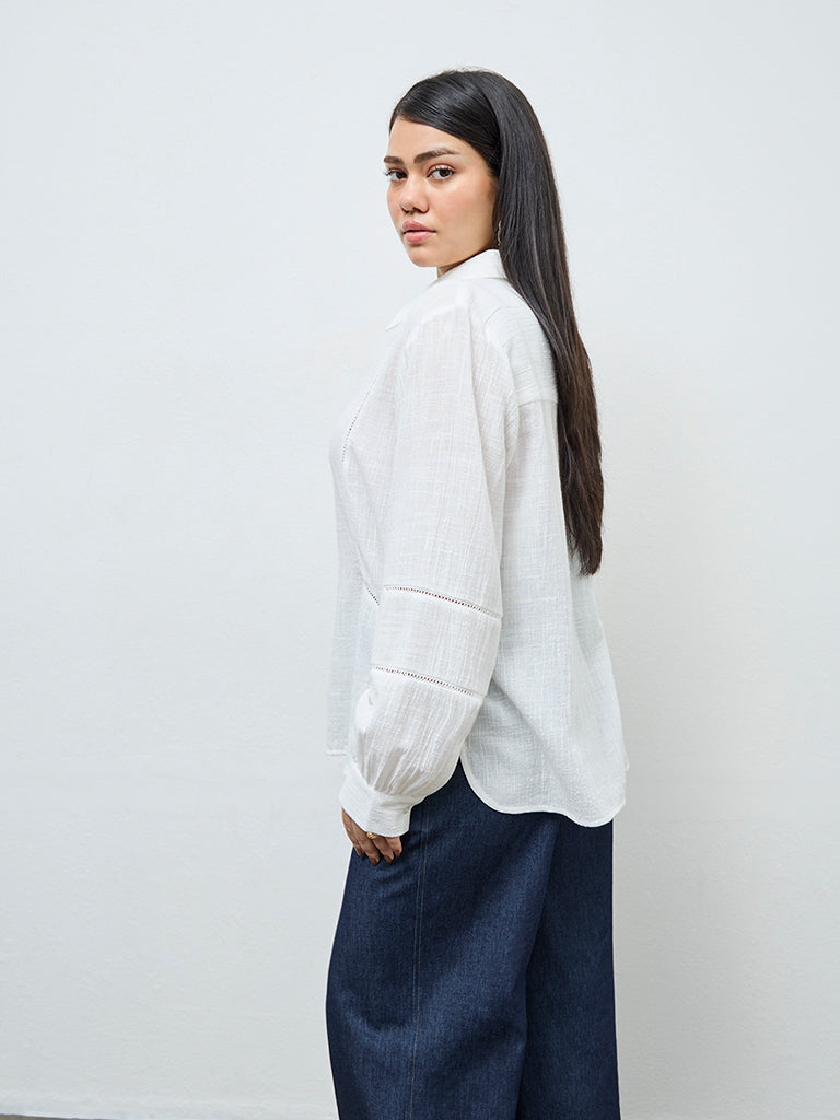 Gia White Lace-Insert Detailed Shirt