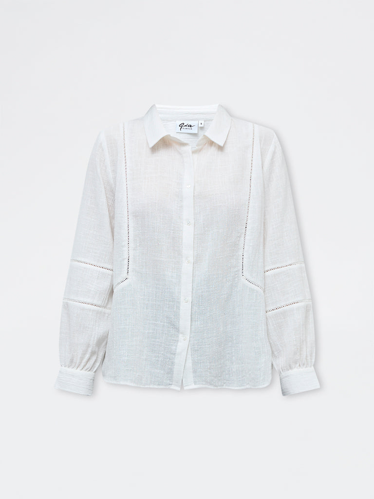 Gia White Lace-Insert Detailed Shirt