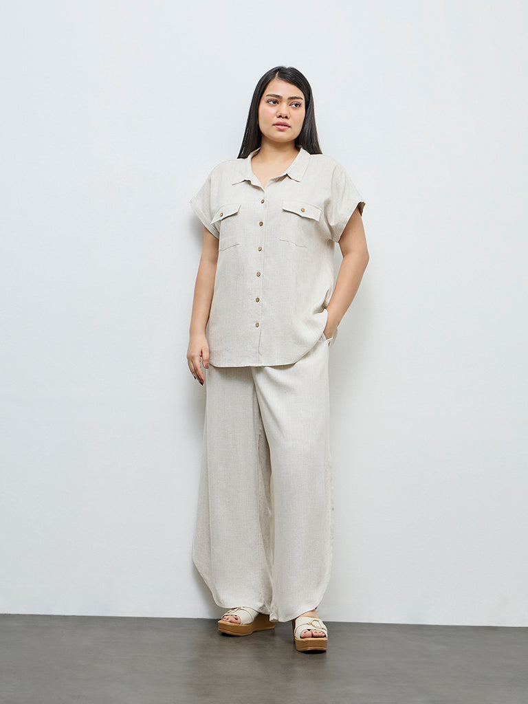 Gia Beige Solid Blouse