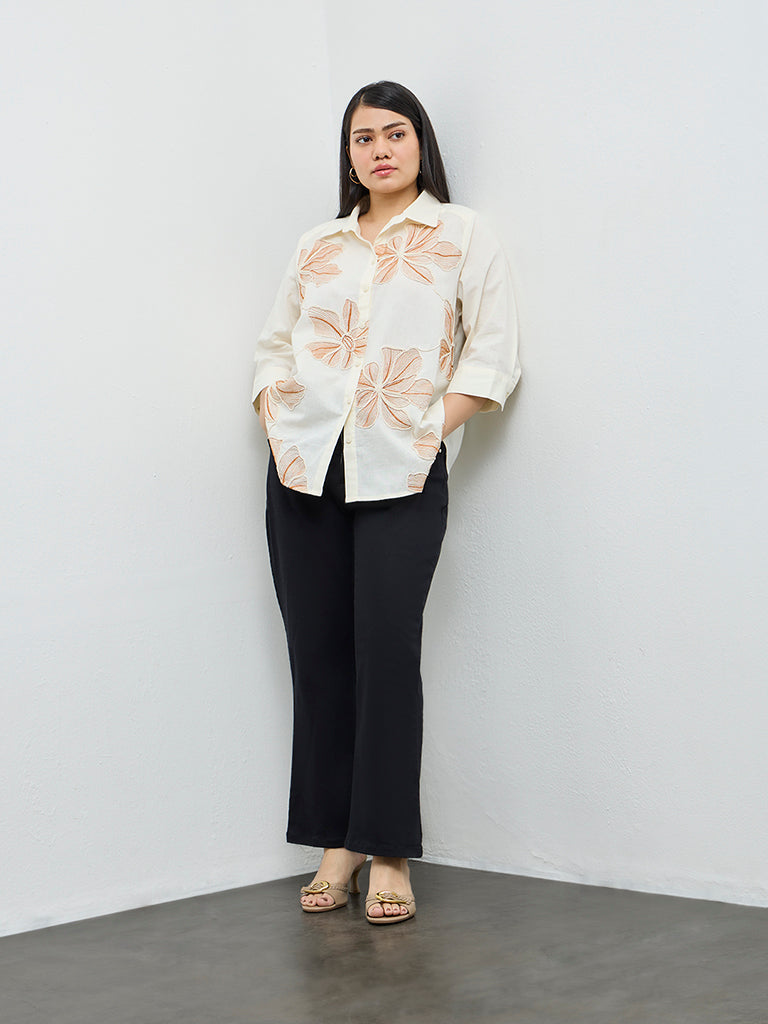 Gia Cream Floral Embroidered Cotton-Blend Shirt