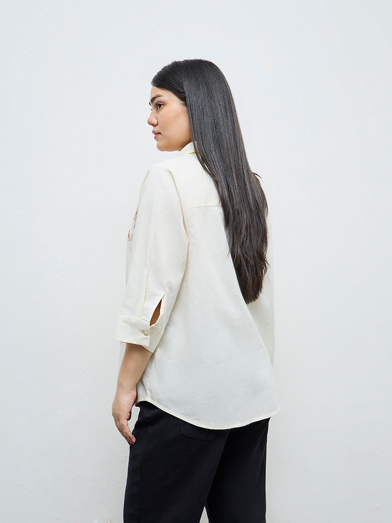 Gia Cream Floral Embroidered Cotton-Blend Shirt