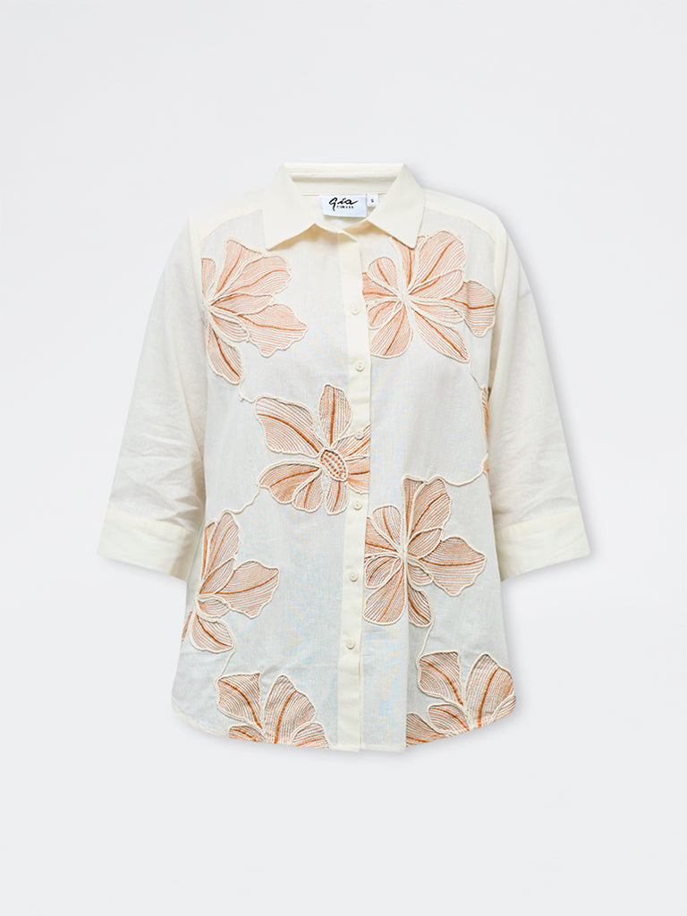 Gia Cream Floral Embroidered Cotton-Blend Shirt