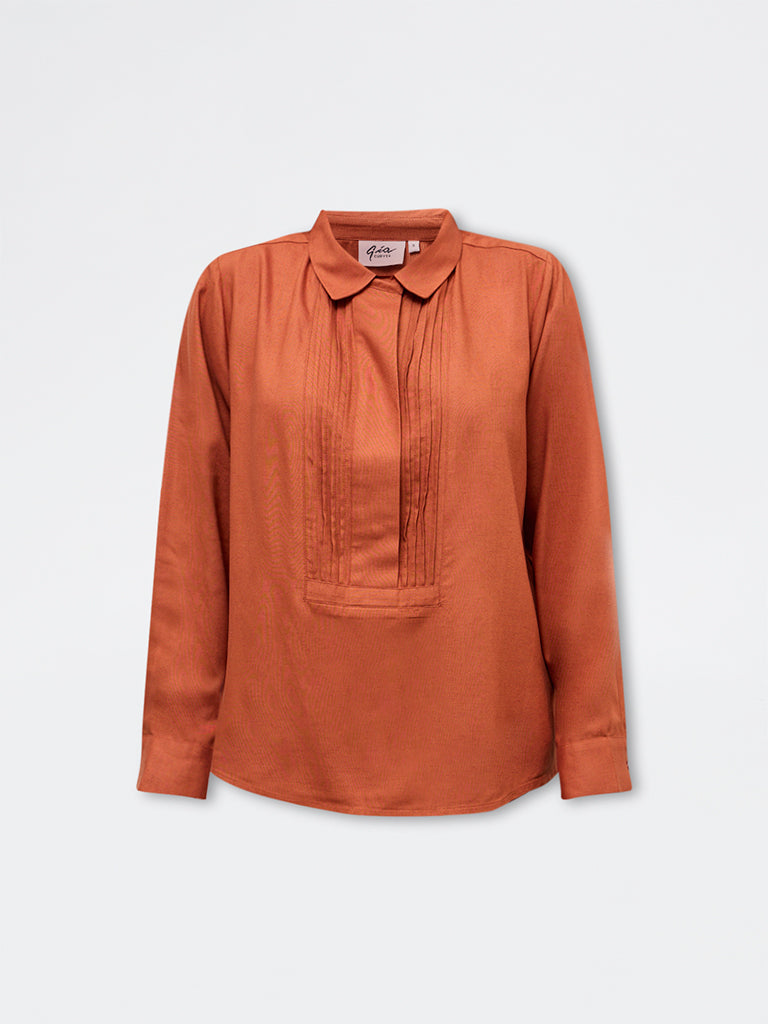 Gia Rust Pintuck-Detail Blouse