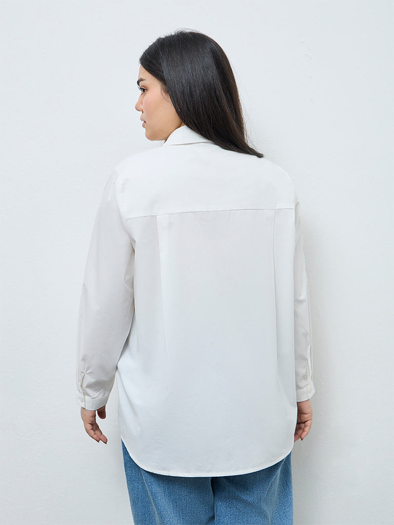 Gia White Floral Embroidered Cotton Shirt