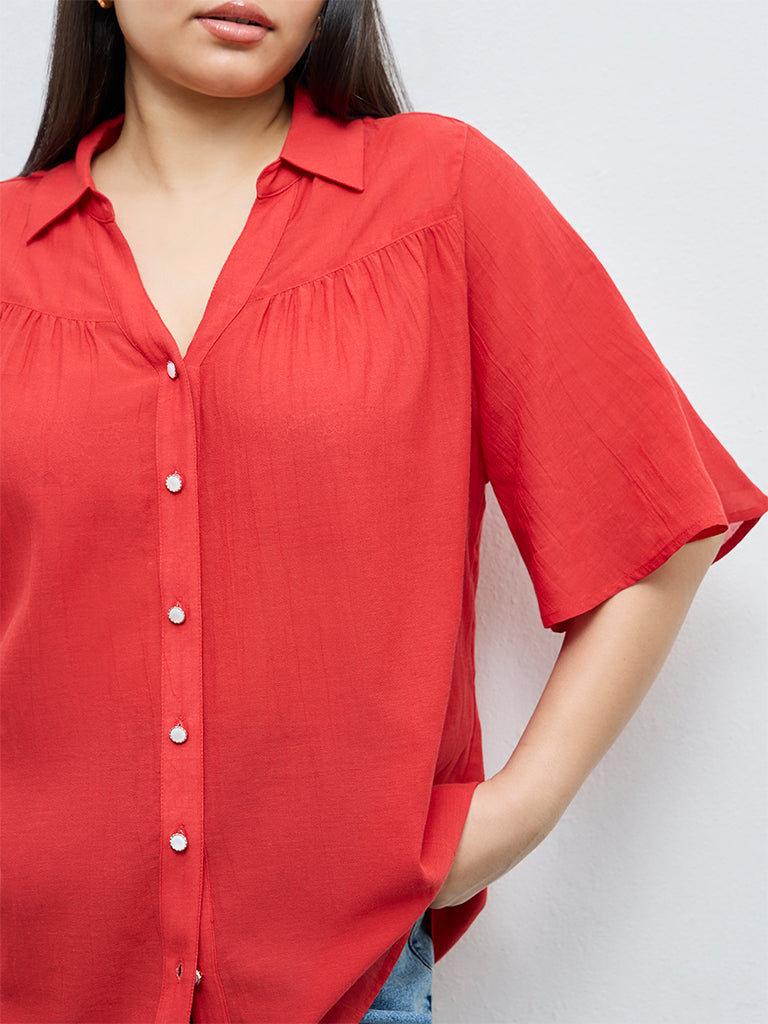 Gia Red Solid Blouse