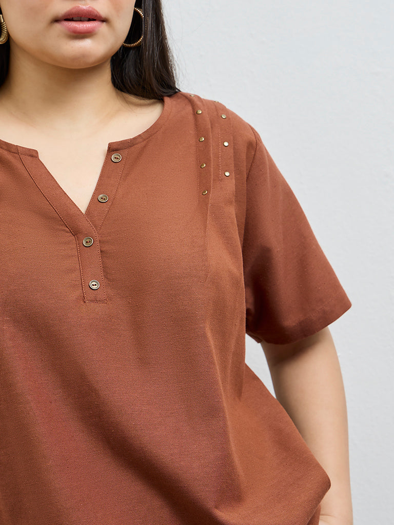 Gia Brown Stud-Detailed Blouse