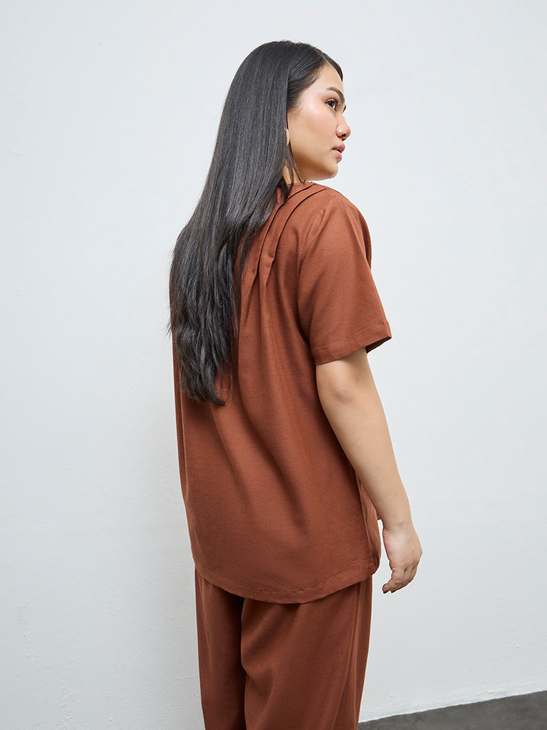 Gia Brown Stud-Detailed Blouse
