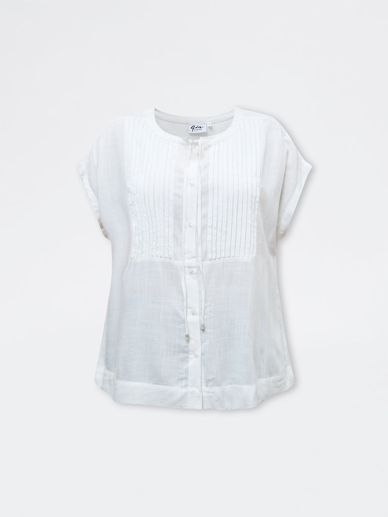 Gia White Pintuck-Detail Blouse