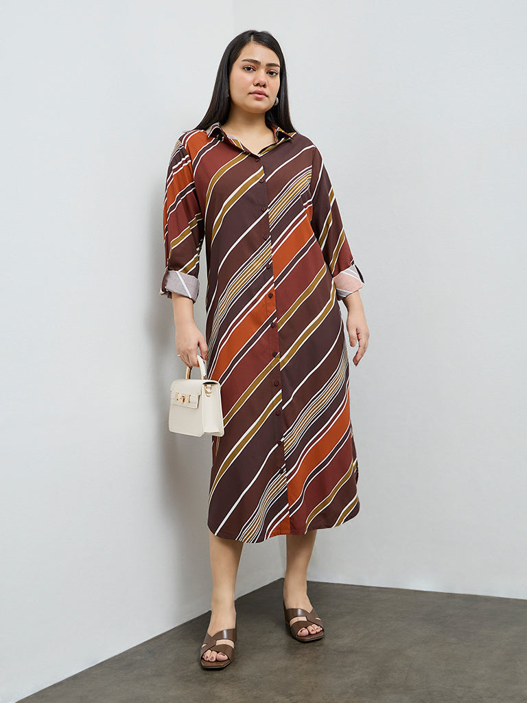 Gia Brown Stripe Shirt Dress