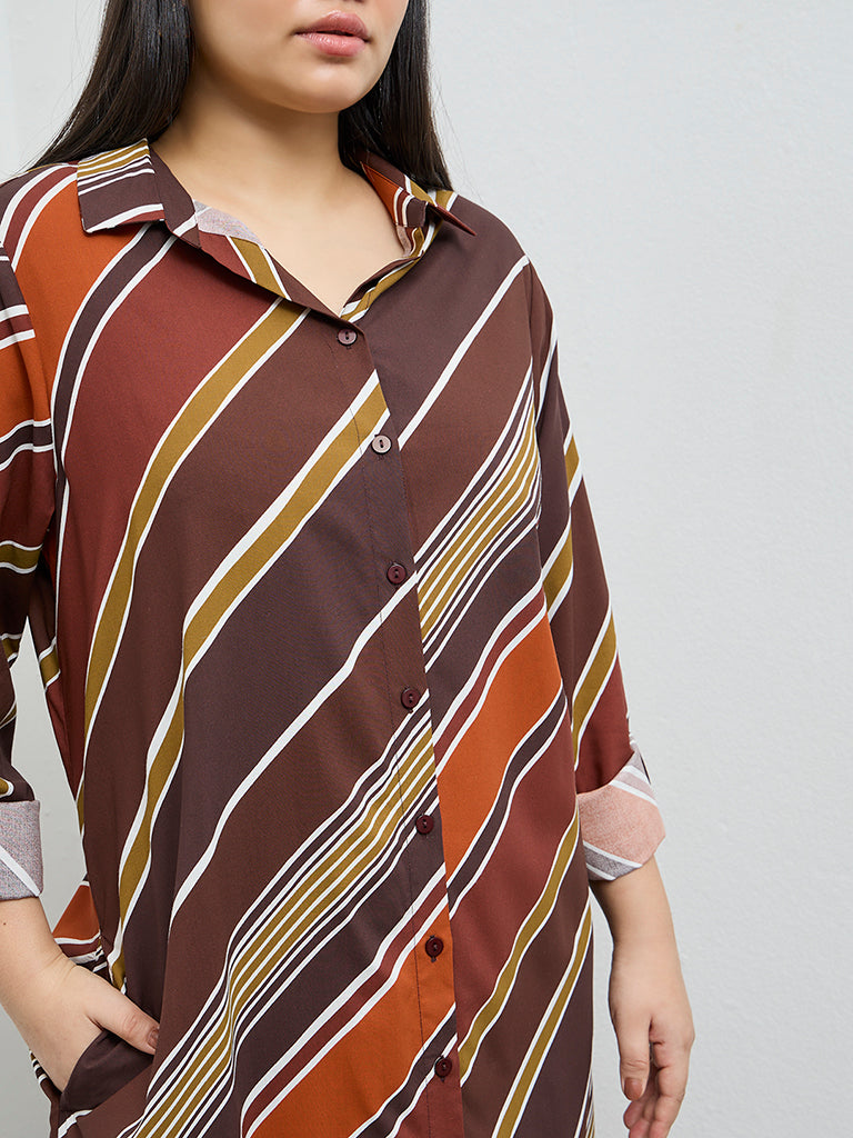 Gia Brown Stripe Shirt Dress