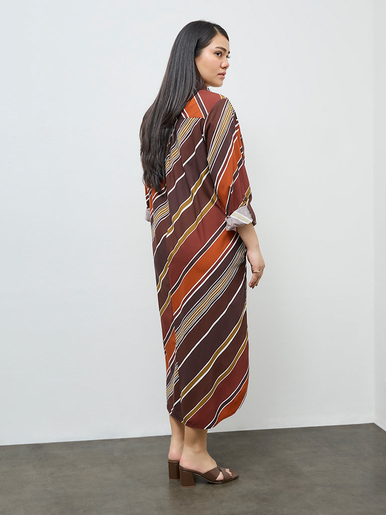 Gia Brown Stripe Shirt Dress
