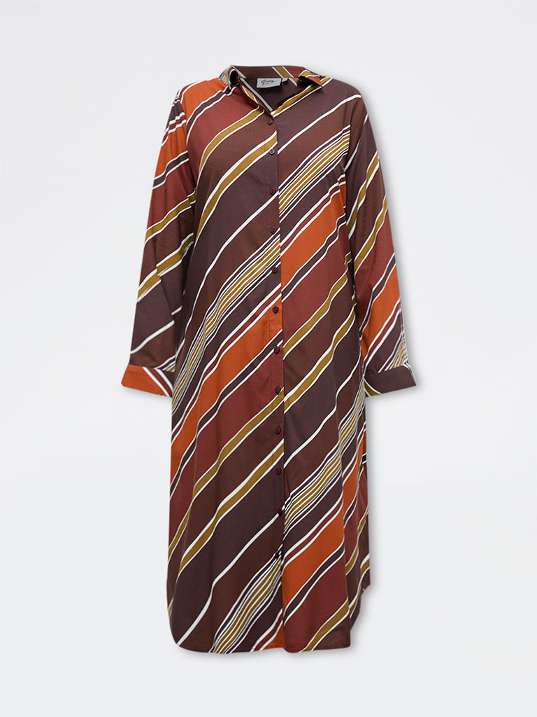 Gia Brown Stripe Shirt Dress