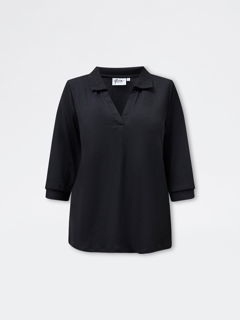 Gia Black Ribbed-Textured Top