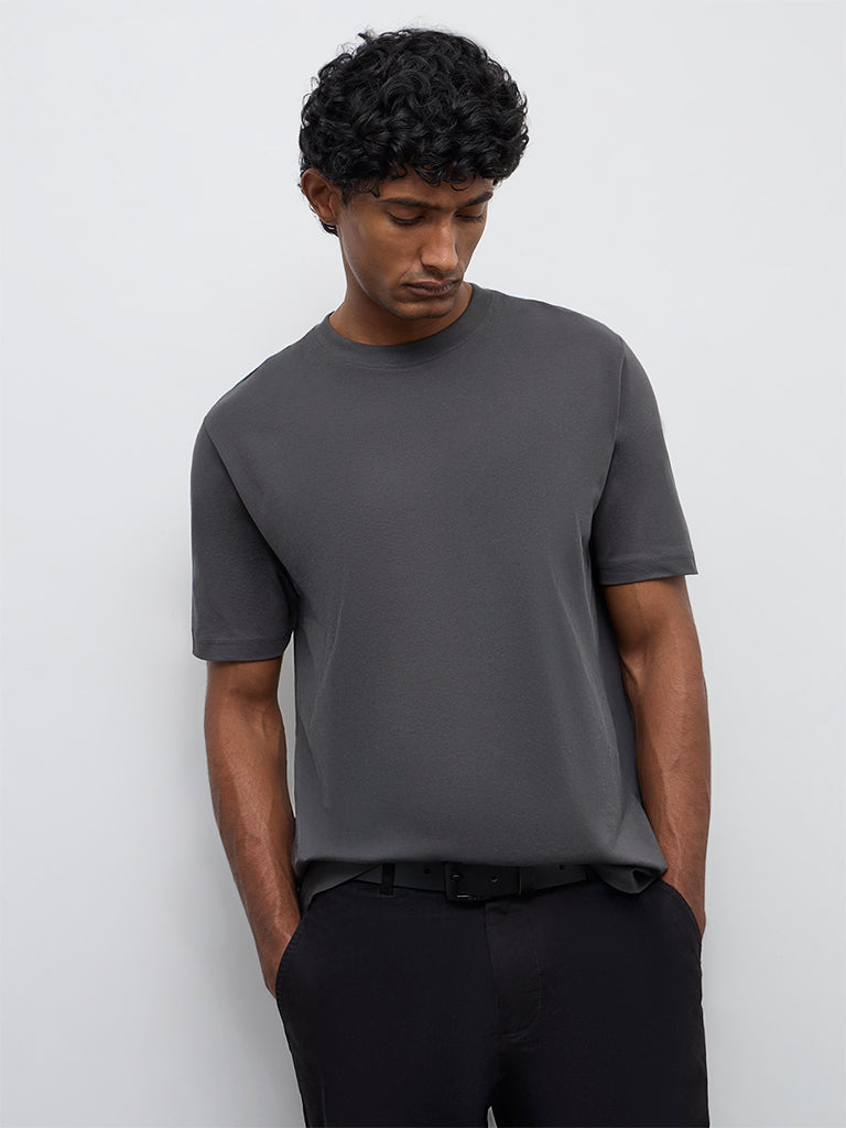 WES Casuals Charcoal Slim-Fit Cotton T-Shirt